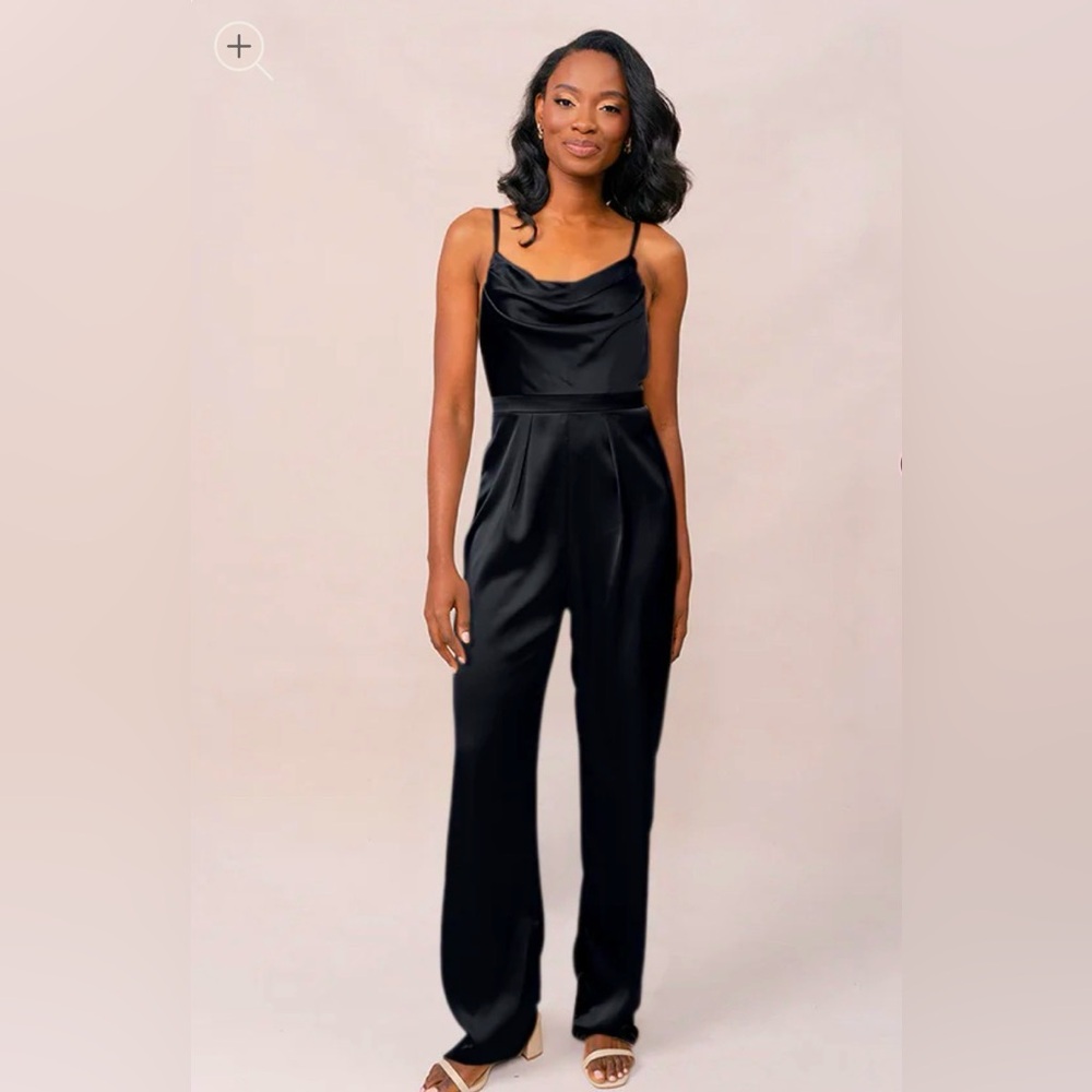 Revelry Black Parker satin jumpsuit size 12 new with tag